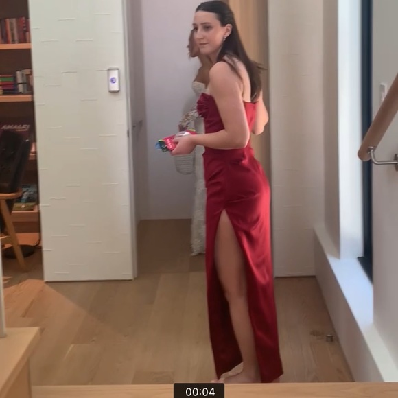 SOLD House of CB Wine Satin Pleated Corset Midi Dress - Picture 3 of 4